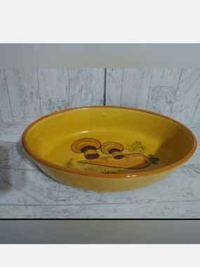 1970s Los Angeles Potteries Yellow Mustard Oval Serving Bowl